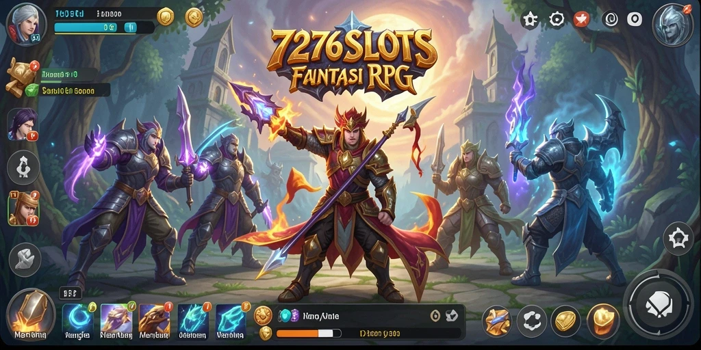 Screenshot utama 7276SLOTS menampilkan aksi seru dalam pertarungan RPG.
