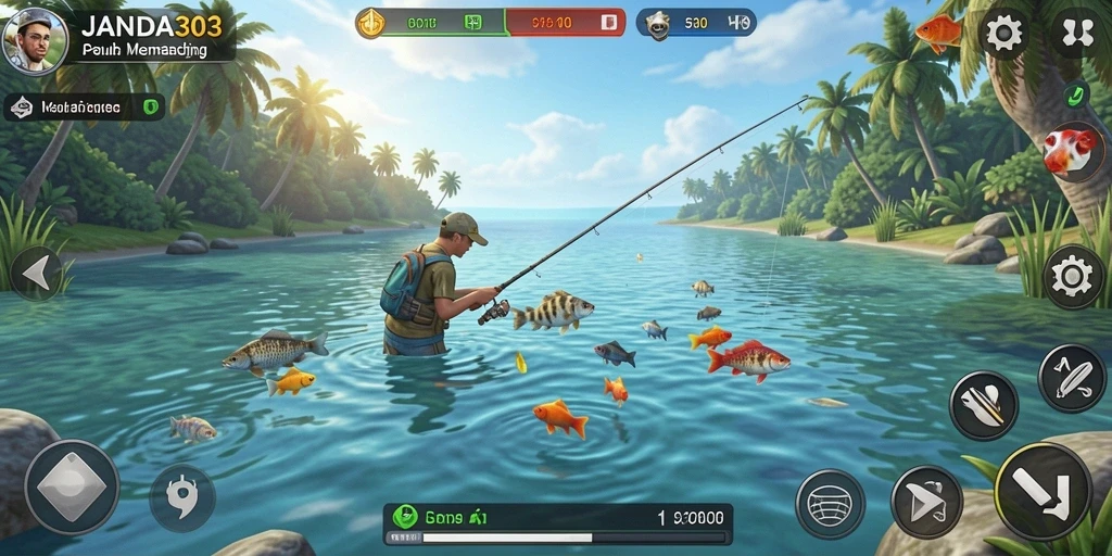 Screenshot gameplay JANDA303 yang menampilkan pengalaman memancing yang mendebarkan.