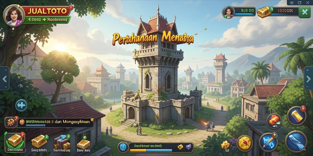 Screenshot permainan JUALTOTO menampilkan aksi menara yang mendebarkan dalam Tower Defense.