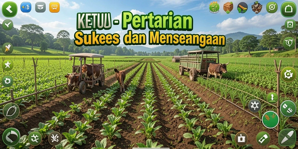 Screenshot gameplay KETUA menampilkan aktivitas pertanian yang seru.