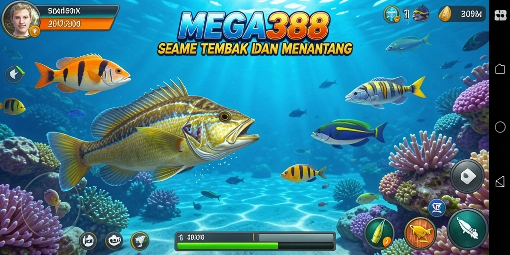 Tampilan gameplay seru MEGA388 dengan menembak ikan.