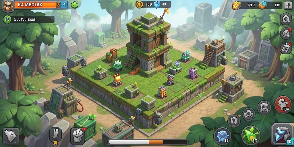 Tampilan gameplay menegangkan di RAJABOTAK dengan strategi Tower Defense.