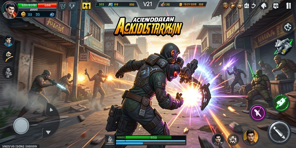 Tampilan aksi mendebarkan dalam game V21 dengan karakter yang bertarung.